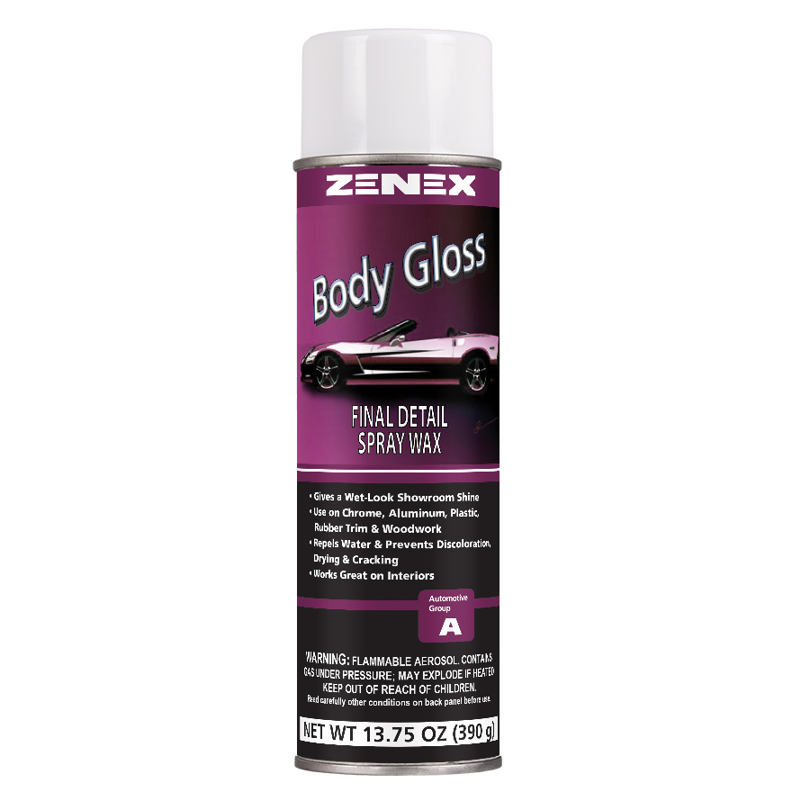 ZenaGloss high-gloss tire shine and silicone spray dressing.